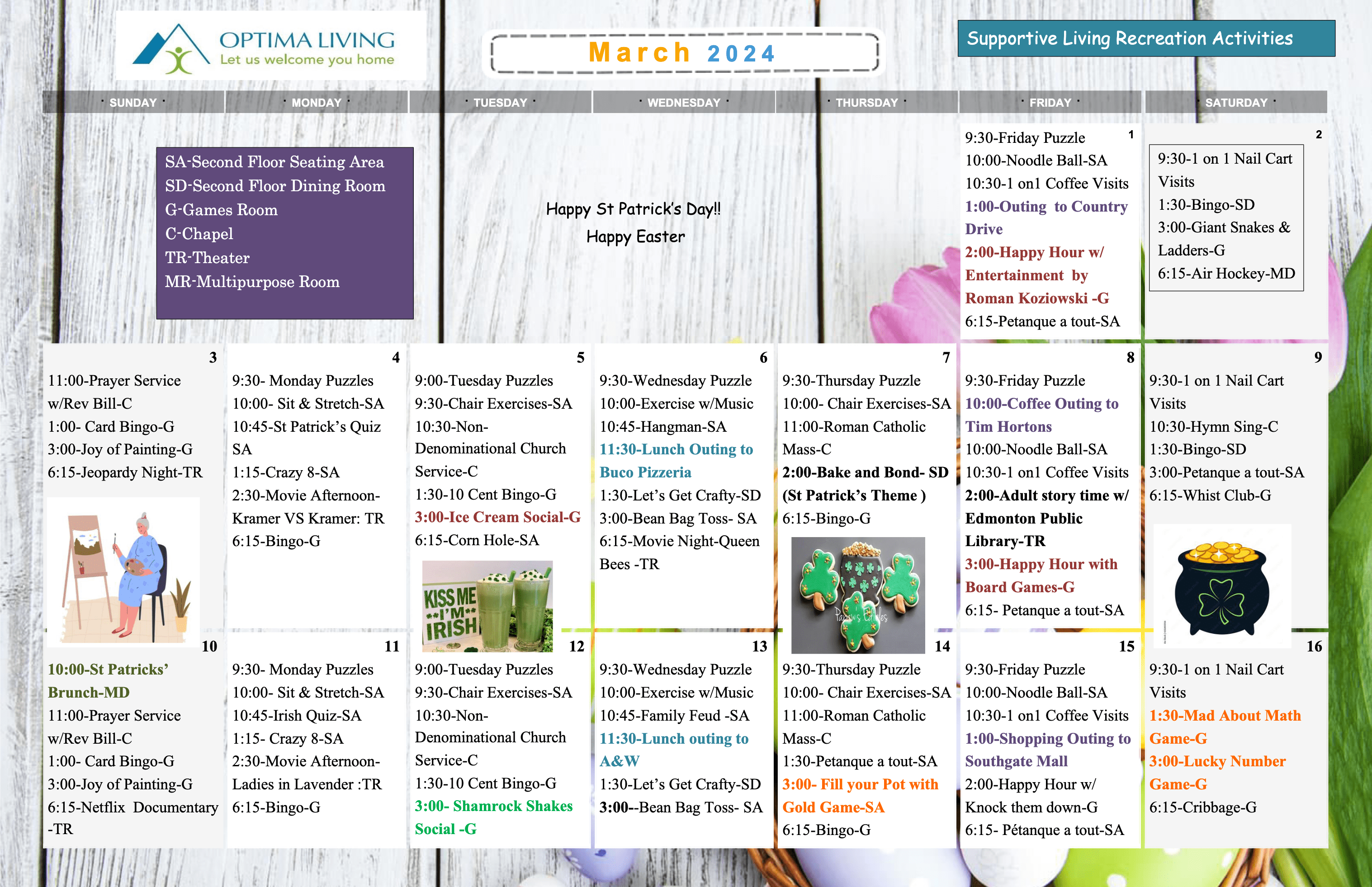 Laurel Heights March 1-16 2024 supportive living event calendar